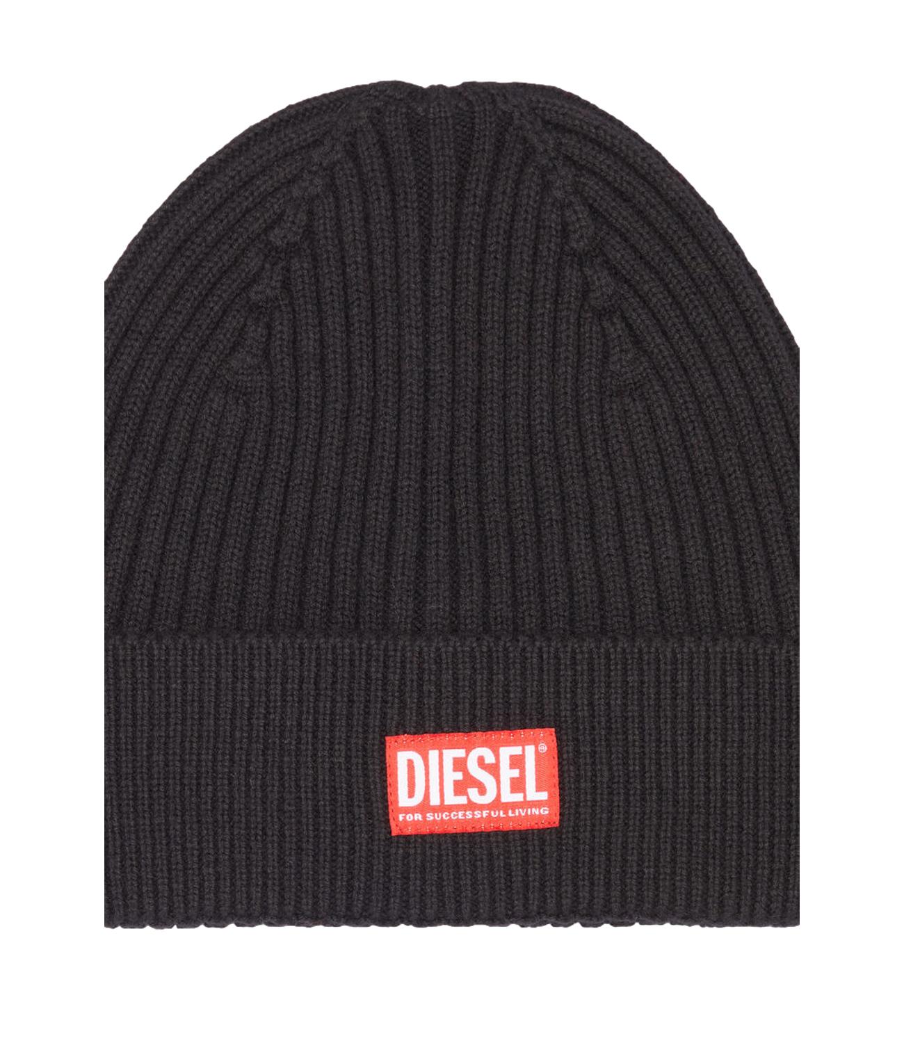 Cappello in lana Diesel nero con logo rosso