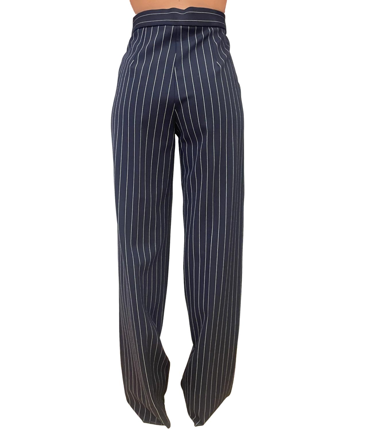 Emme Marella Pantalone Caraffa Blu Gessato Donna