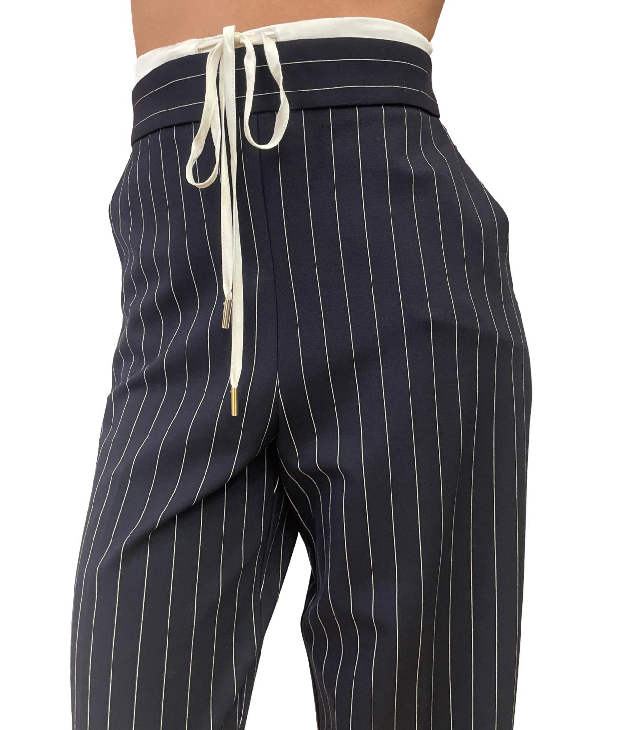 Emme Marella Pantalone Caraffa Blu Gessato Donna