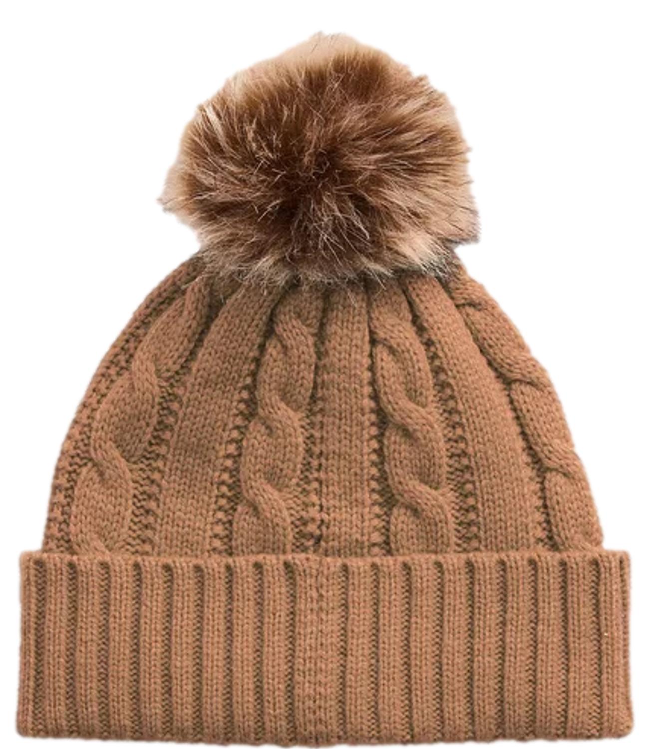 Beanie lana intrecciata beige cammello