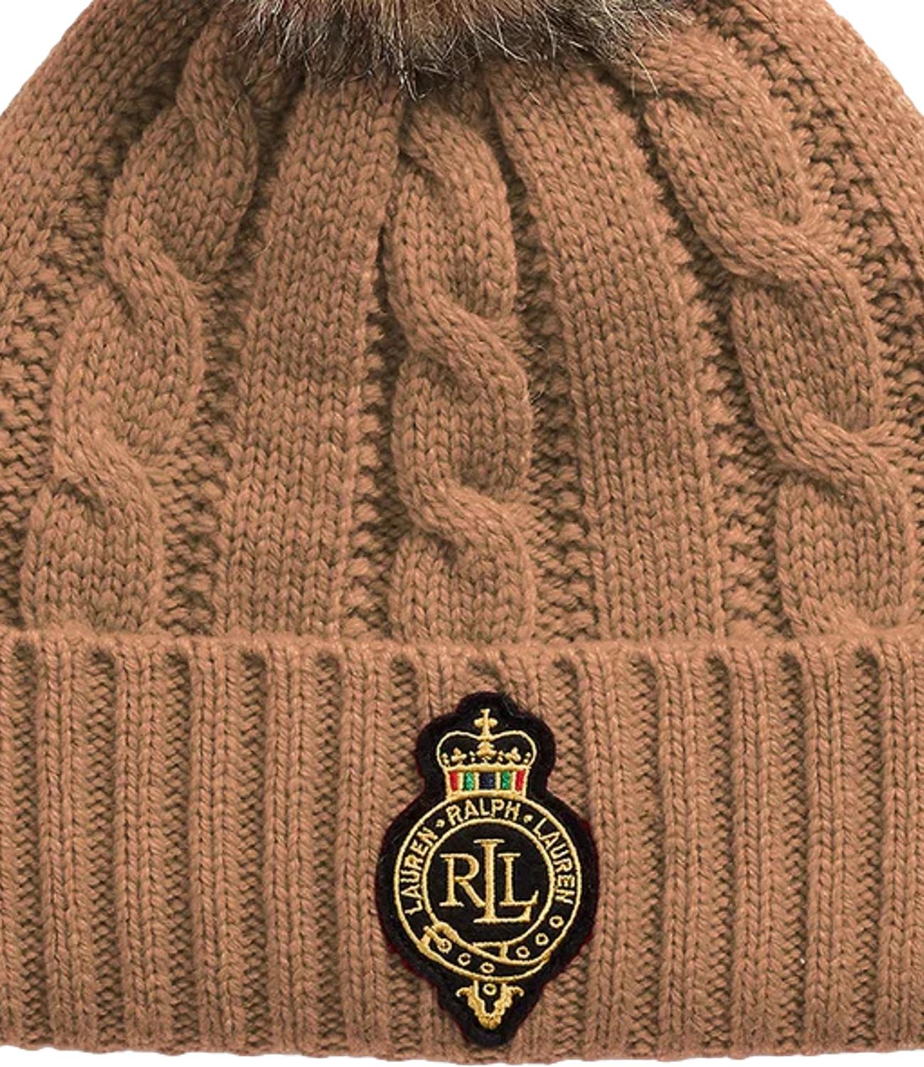 Beanie lana intrecciata beige cammello