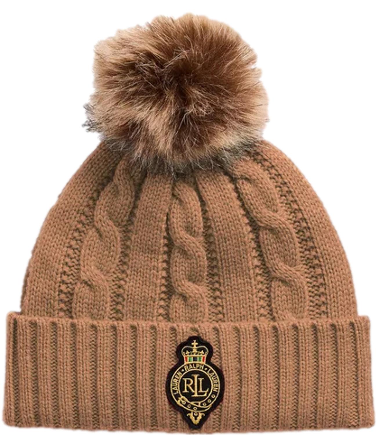 Beanie lana intrecciata beige cammello