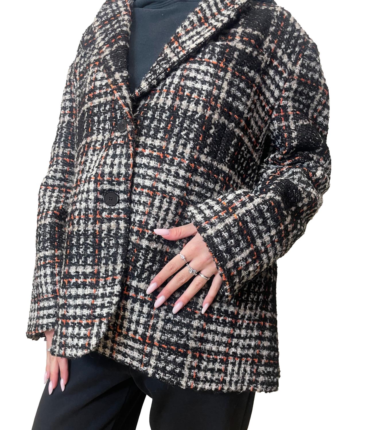 Vicolo Giacca Oversize Check Nero Donna