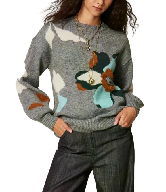 Actitude Twinset Maglia da Donna - Intarsio Grigio Medio Mel./sme - 262at3021
