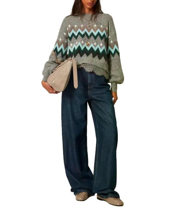 Actitude Twinset Maglia da Donna - Jacq.grigio Medio Mel.smeraldo - 262at3034