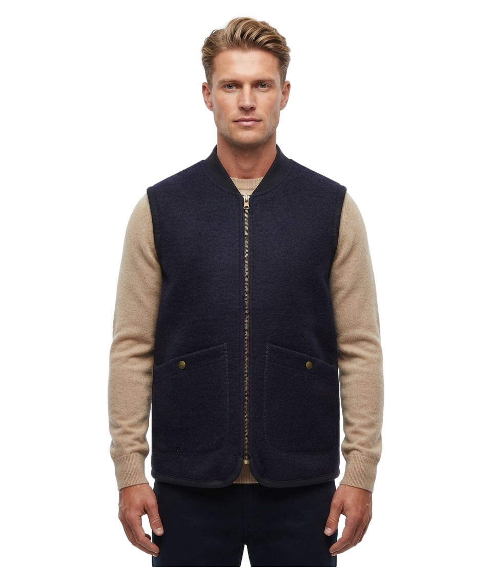 Bl'ker gilet Wool vest reversible owl blu navy