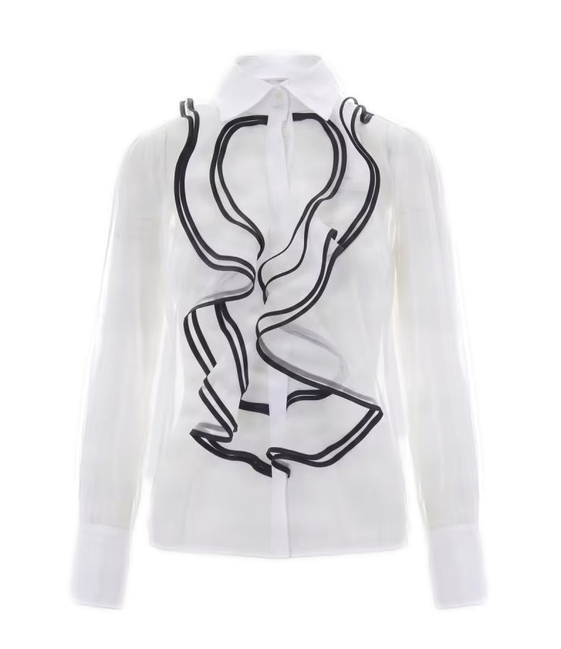 Camicia bianca e nera con frange frontali