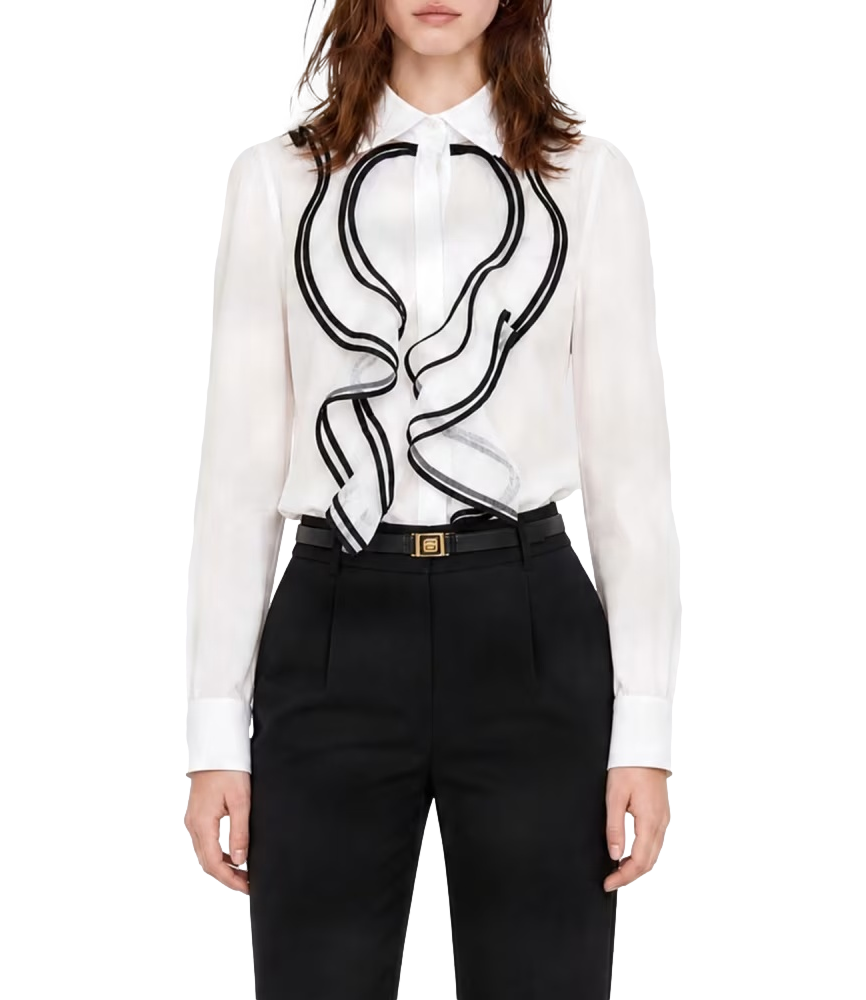 Camicia bianca e nera con frange frontali