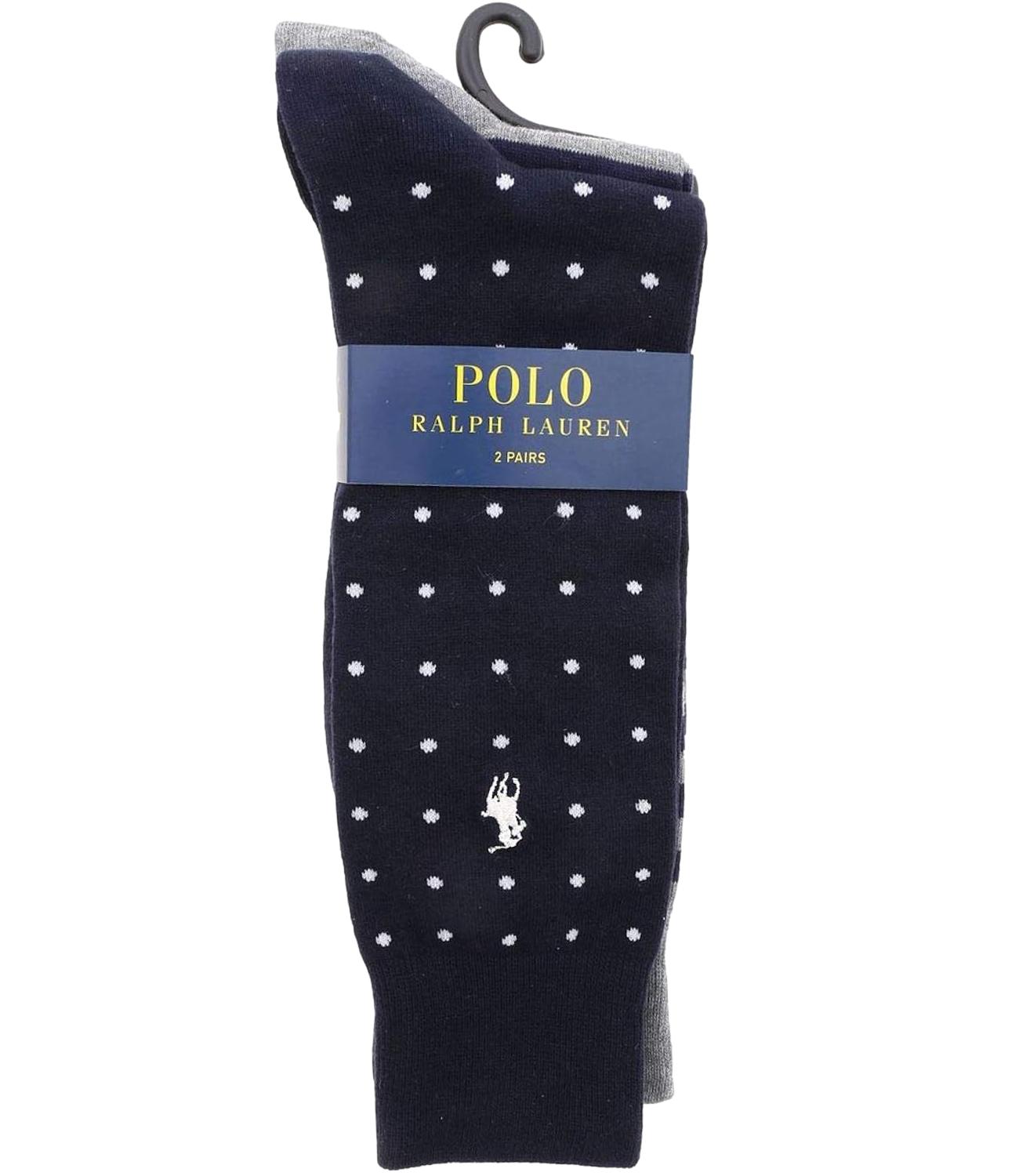 Ralph Lauren Calzini Dot Stripe-Crew-2 Pack Navy