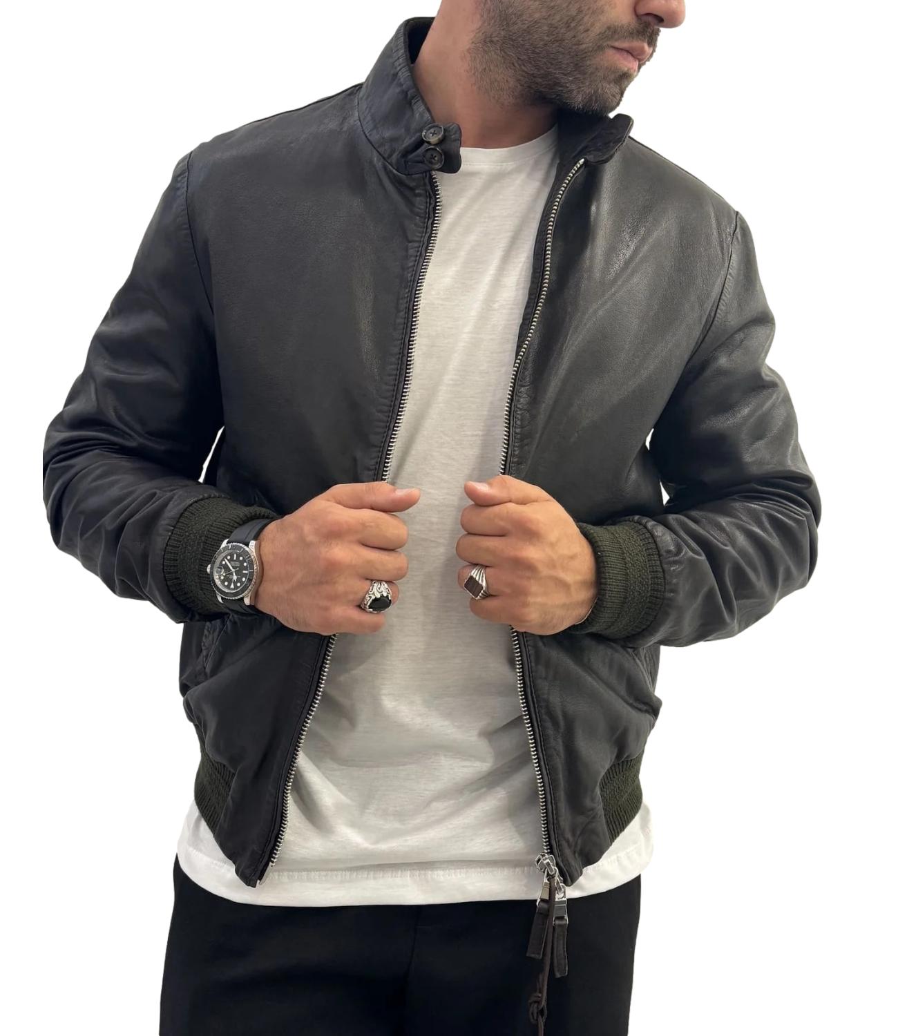 Giacca East Village Grainy Leather testa di moro