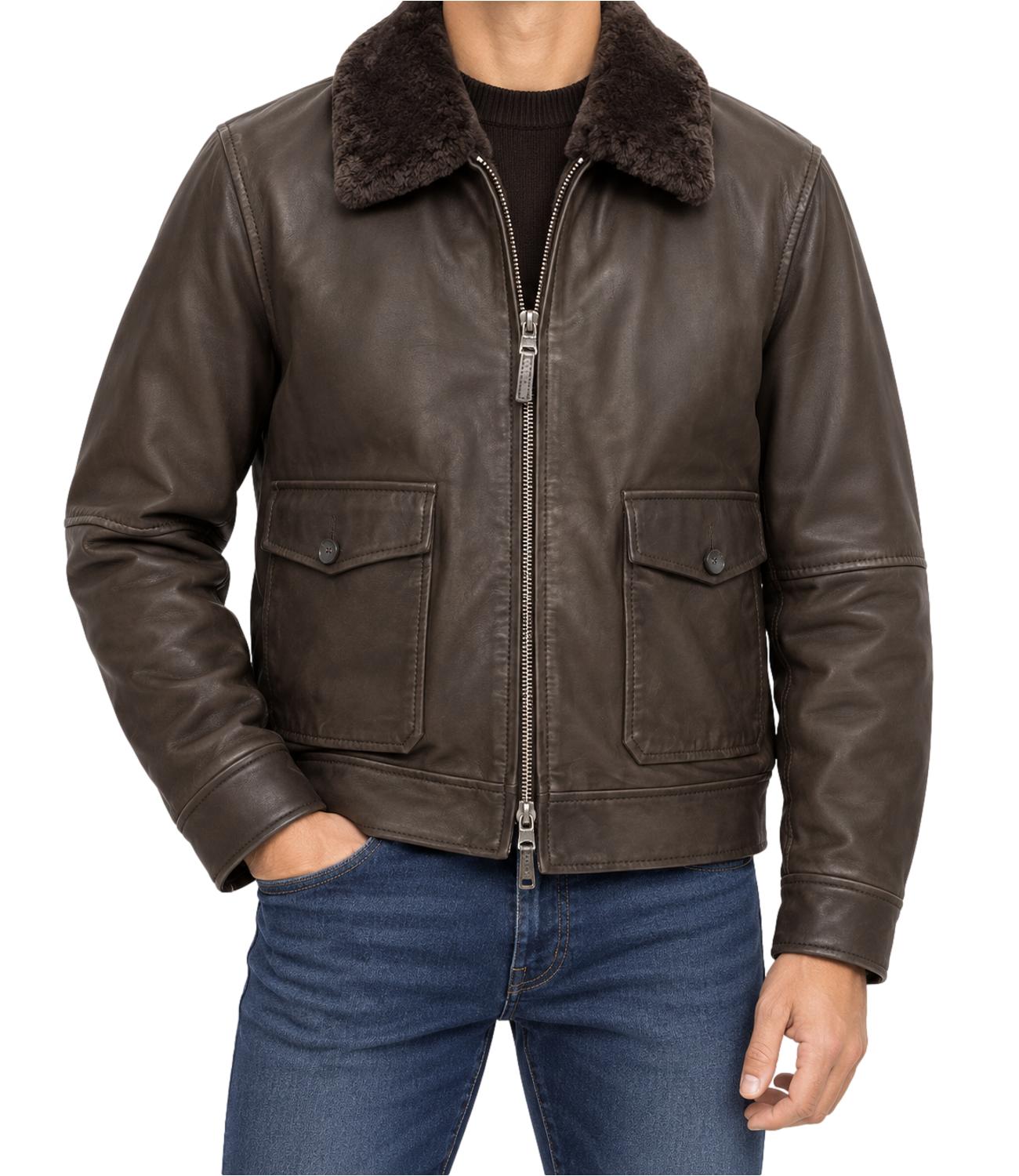 The Jack Leathers Giacca pelle da Uomo - Dk Brown - Olimpic