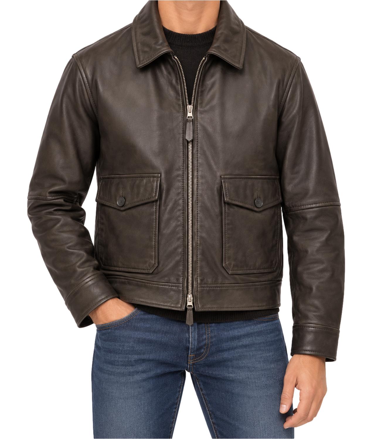 The Jack Leathers Giacca pelle da Uomo - Dk Brown - Olimpic