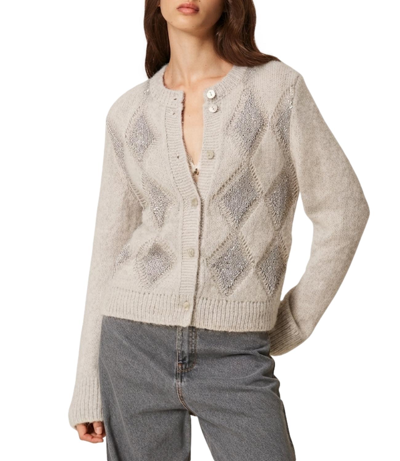 Twin Set Cardigan da Donna - Grigio Chiaro Melange - 262tt3170
