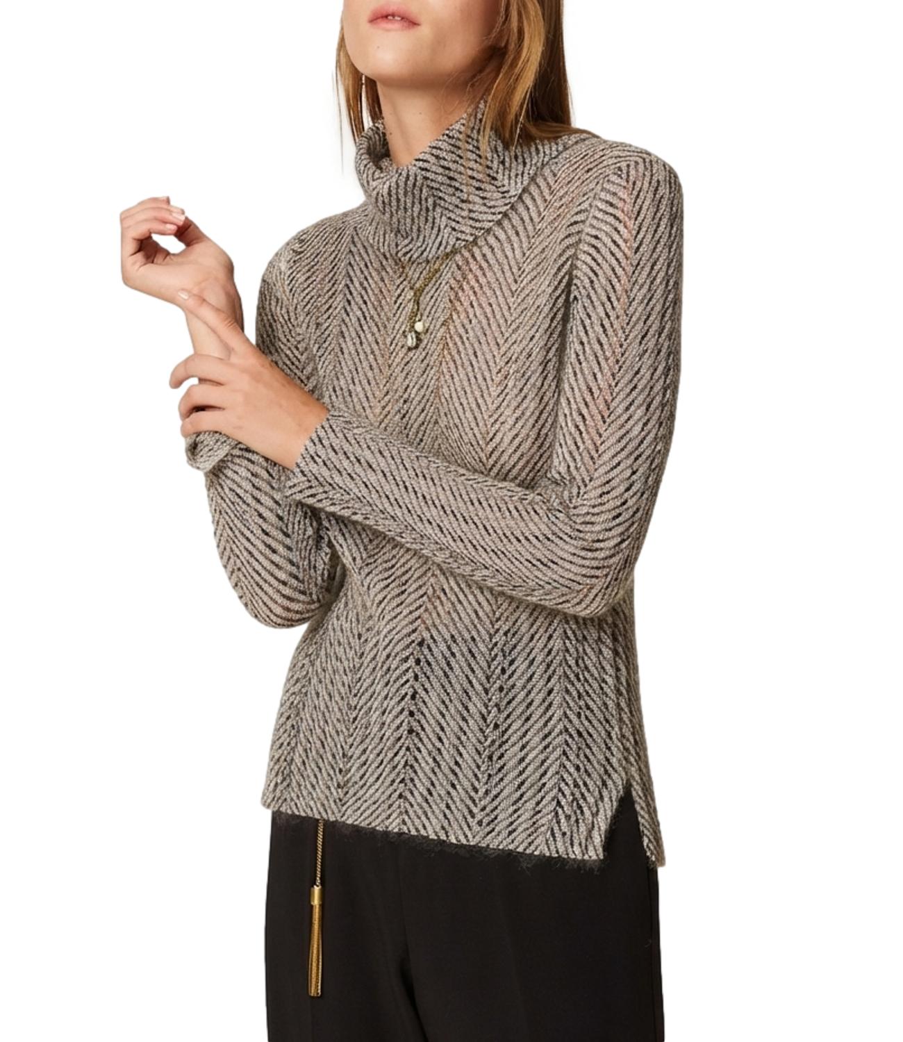 Twin Set Maglia da Donna - Bic.geometric Black/avorio Lur - 262tt3401