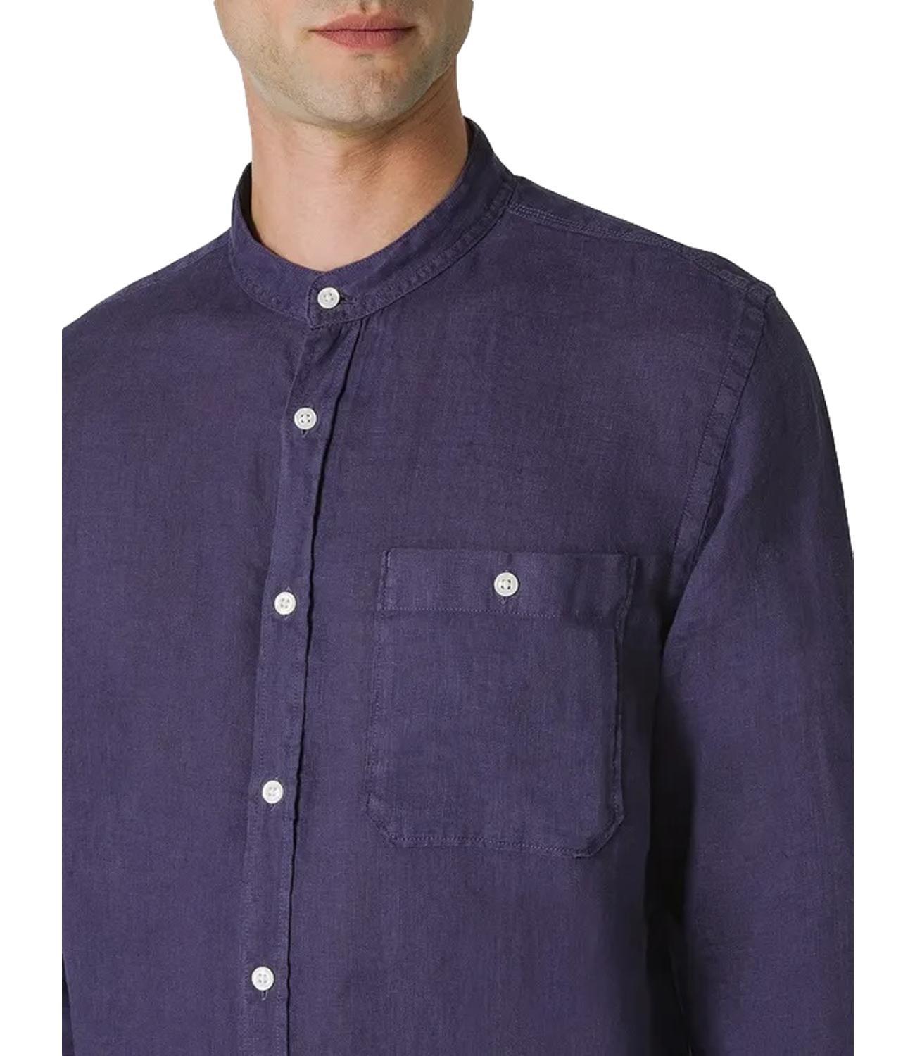 Camicia Woolrich Band collar linen shirt maritime blue