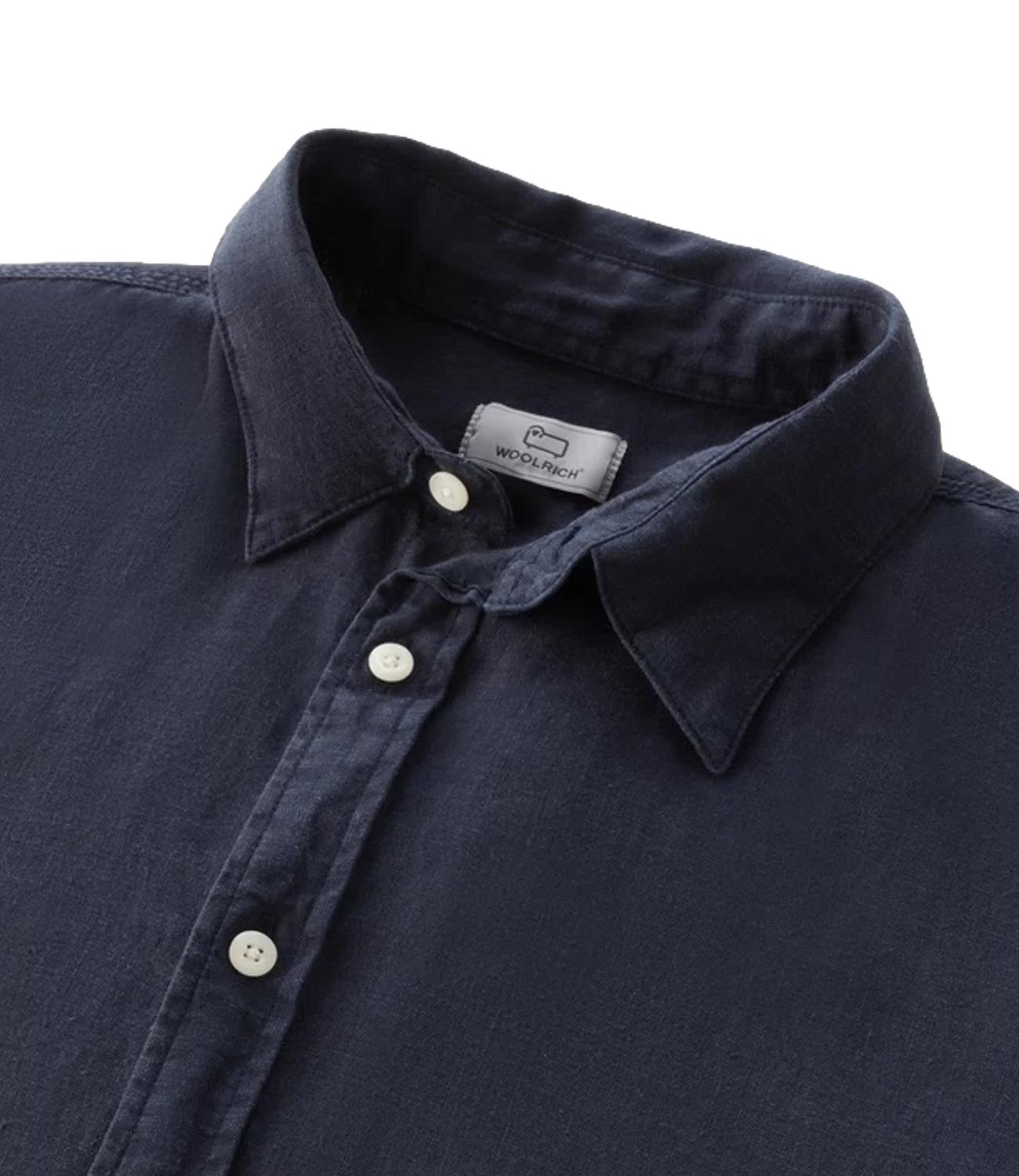 Camicia Woolrich Band collar linen shirt maritime blue