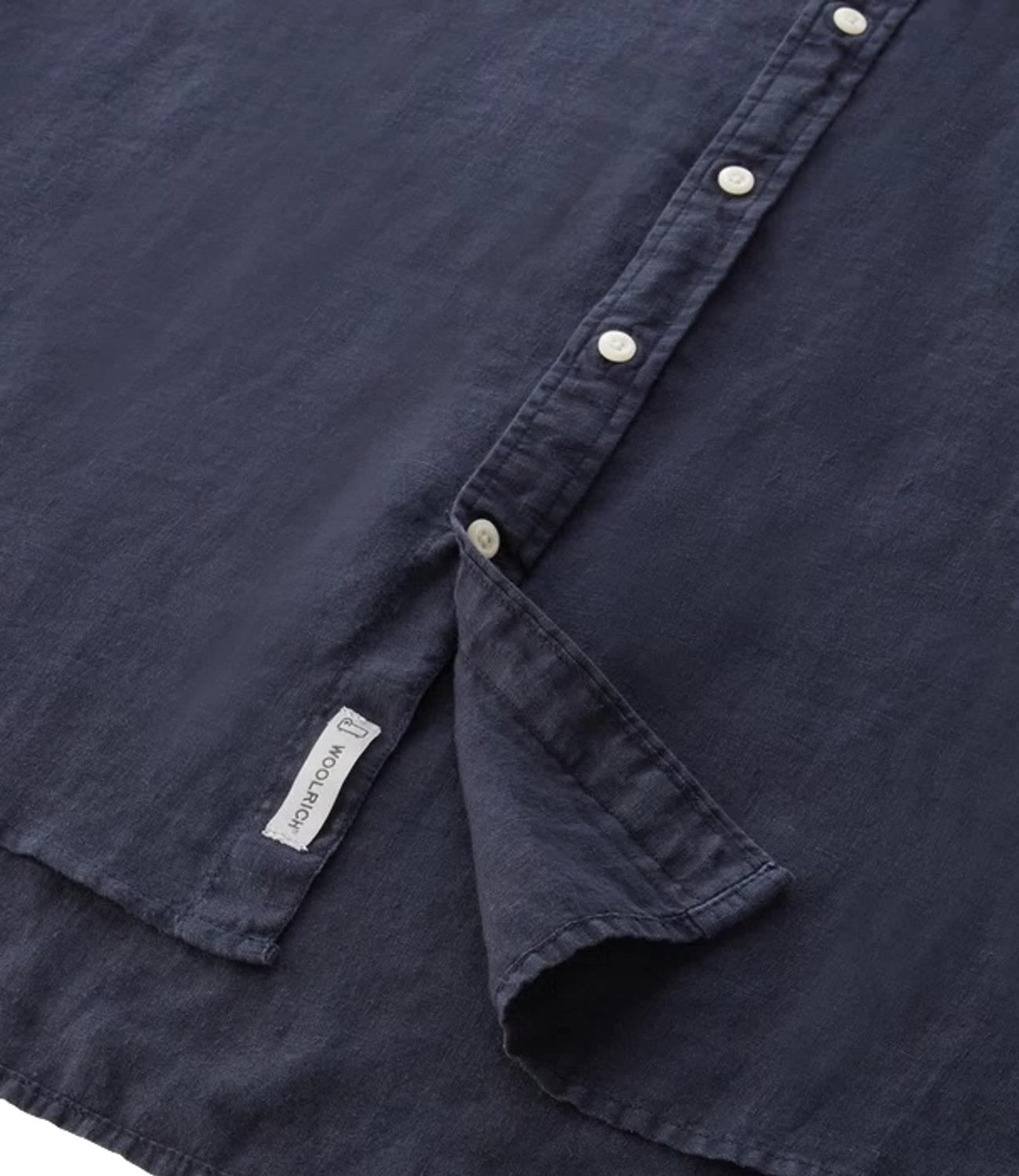 Camicia Woolrich Band collar linen shirt maritime blue