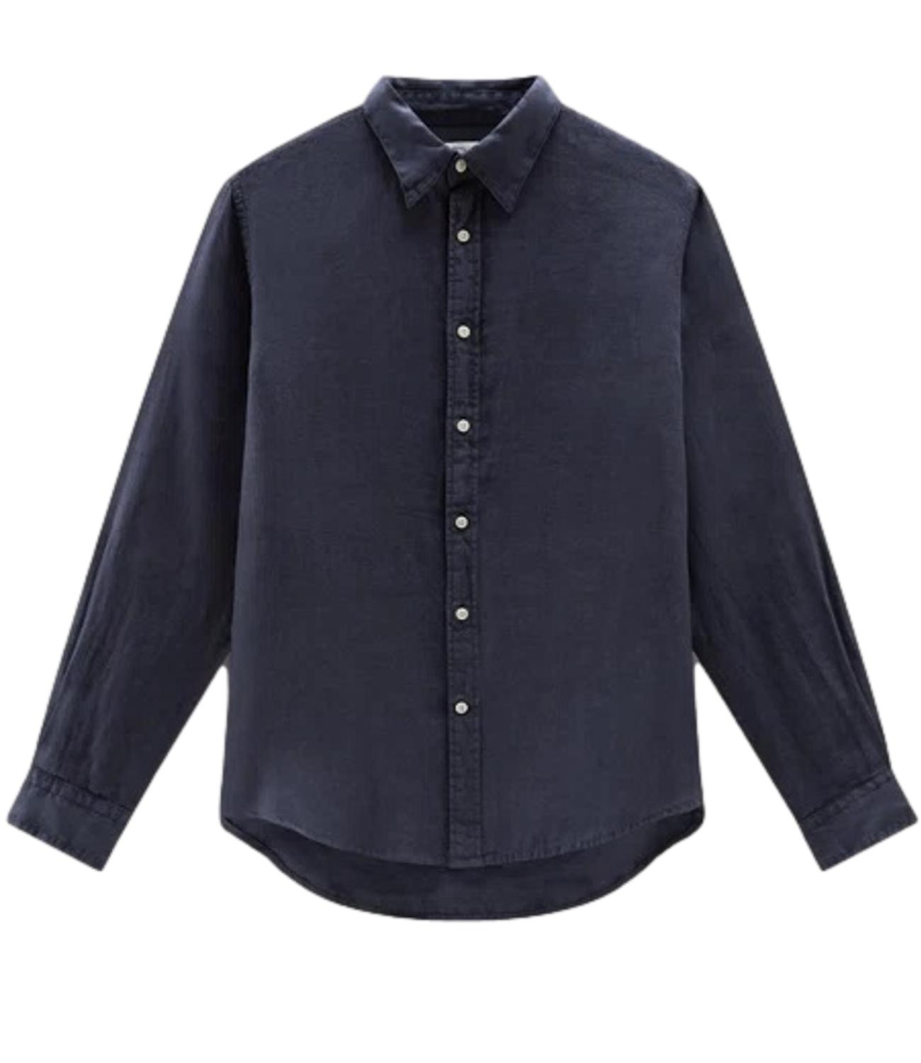 Camicia Woolrich Band collar linen shirt maritime blue