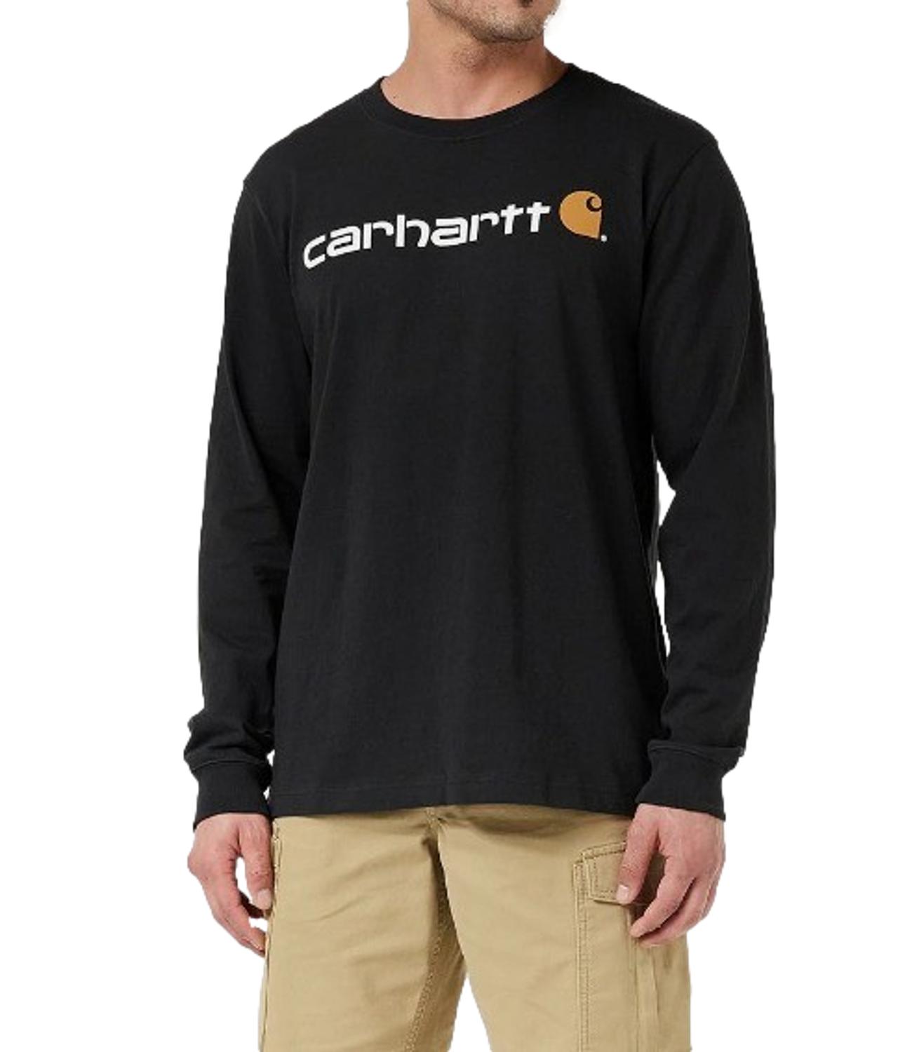 T-shirt Carhartt nera manica lunga logo