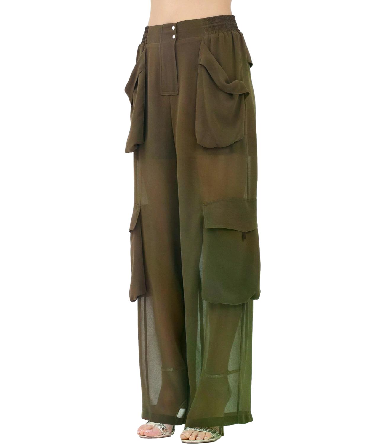 Pantaloni cargo in georgette trasparente marrone