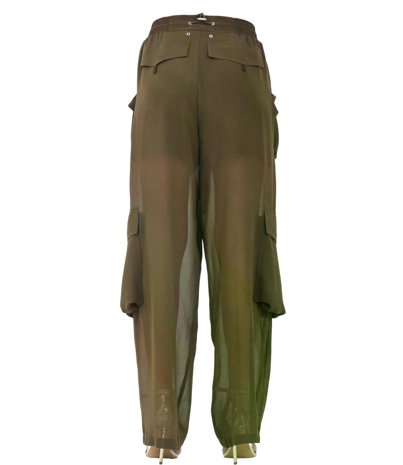 Pantaloni cargo in georgette trasparente marrone