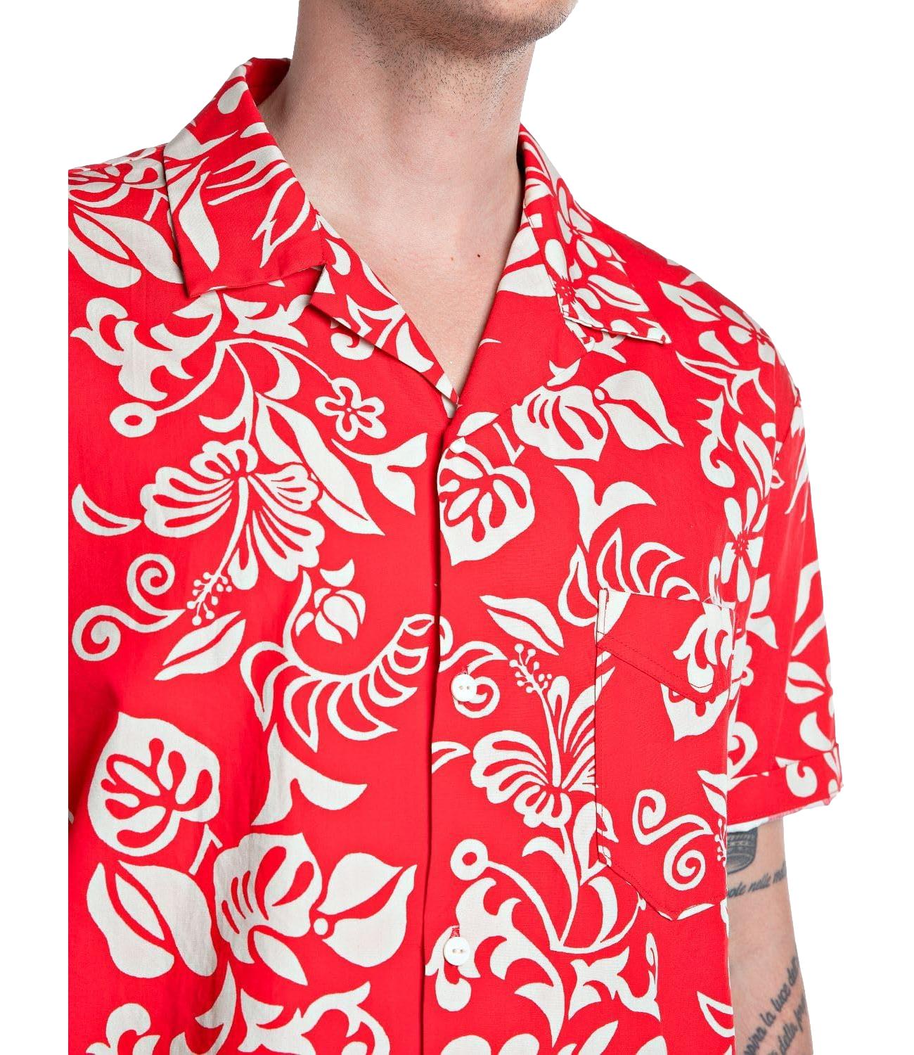 Camicia Replay fantasia rosso a fiori