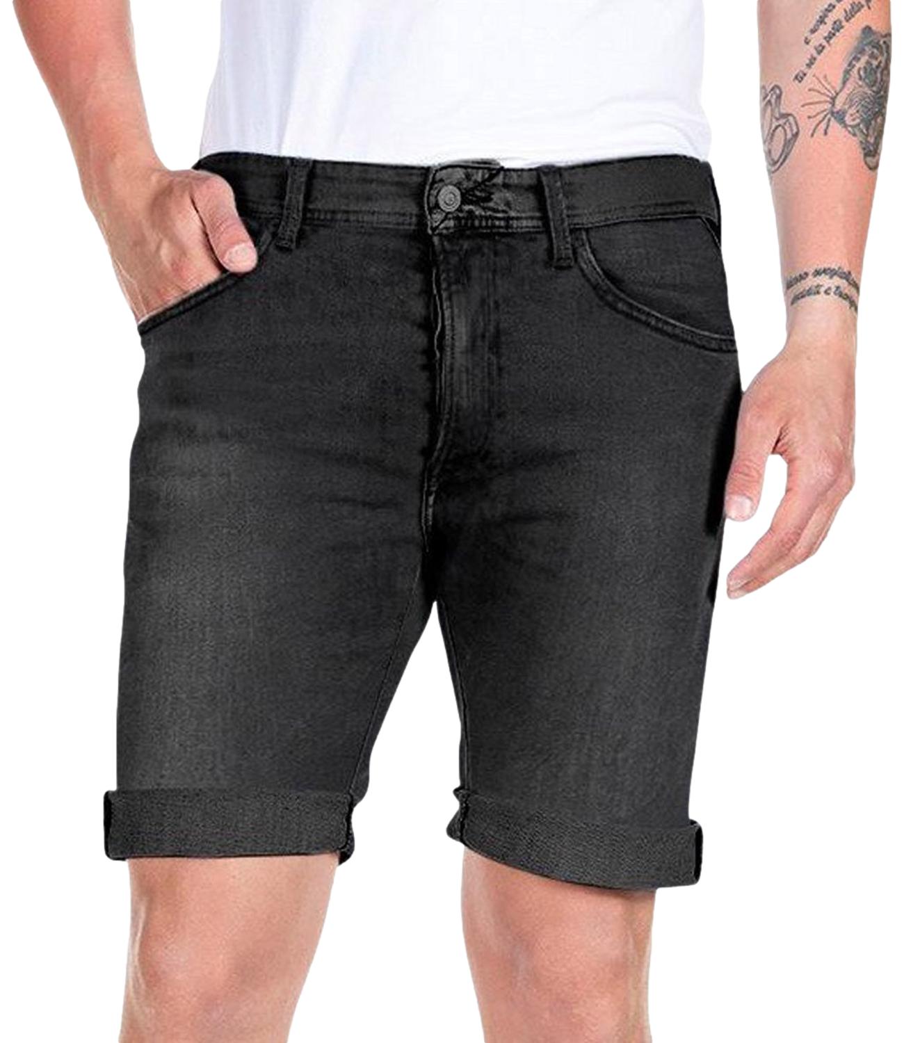 Bermuda Jeans Nero slavato corto