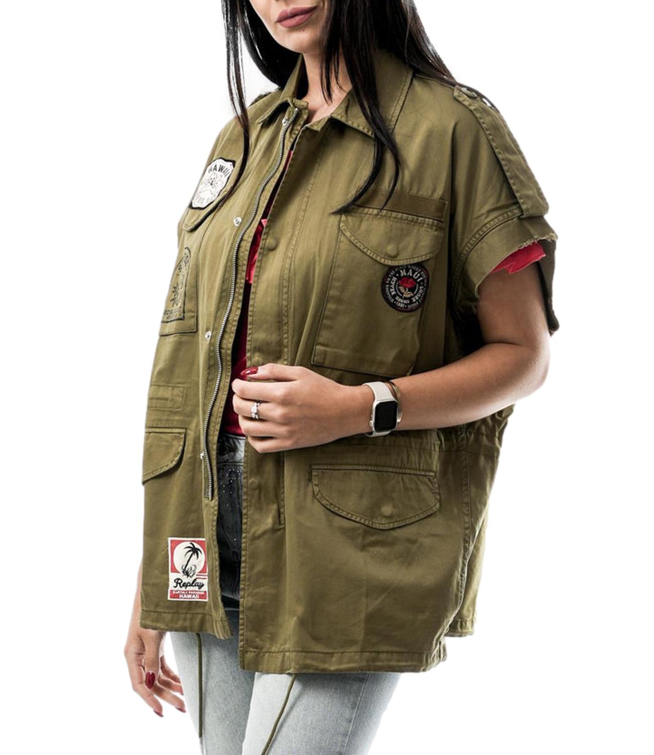 Replay overshirt giromanica verde militare