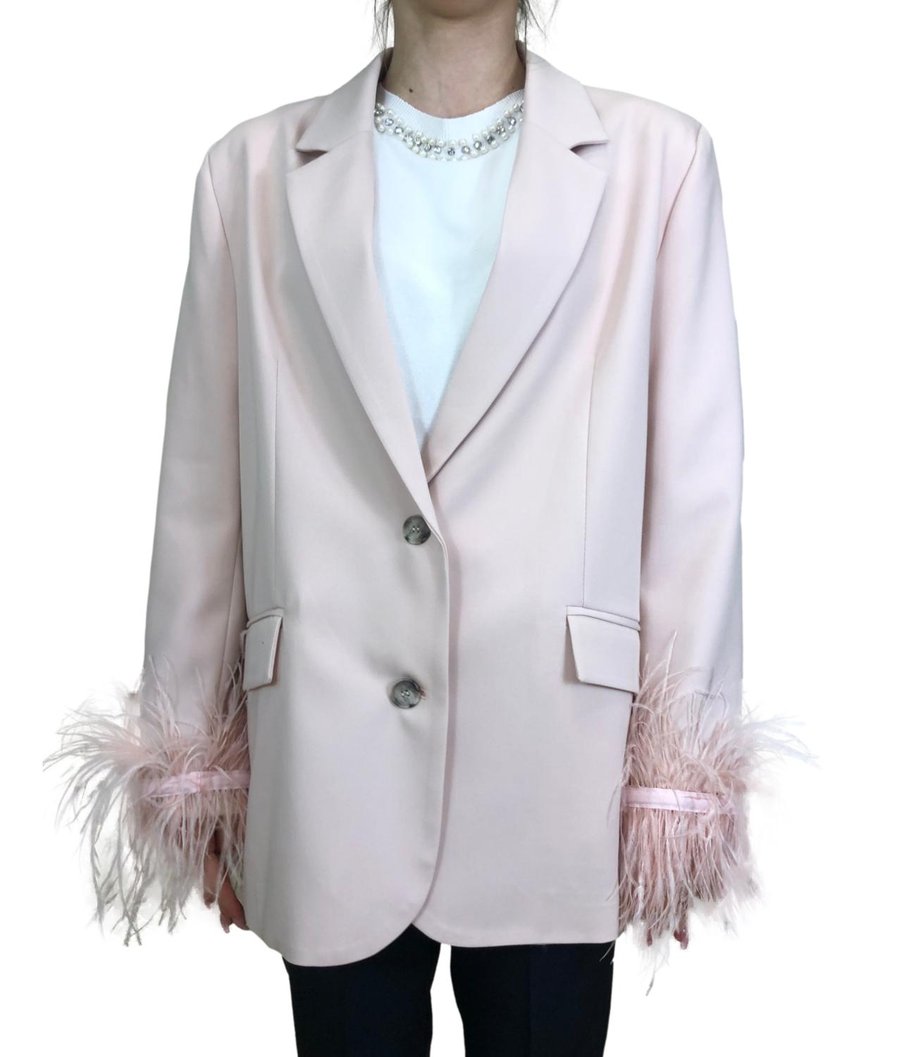 Vicolo giacca con piume rosa cipria donna