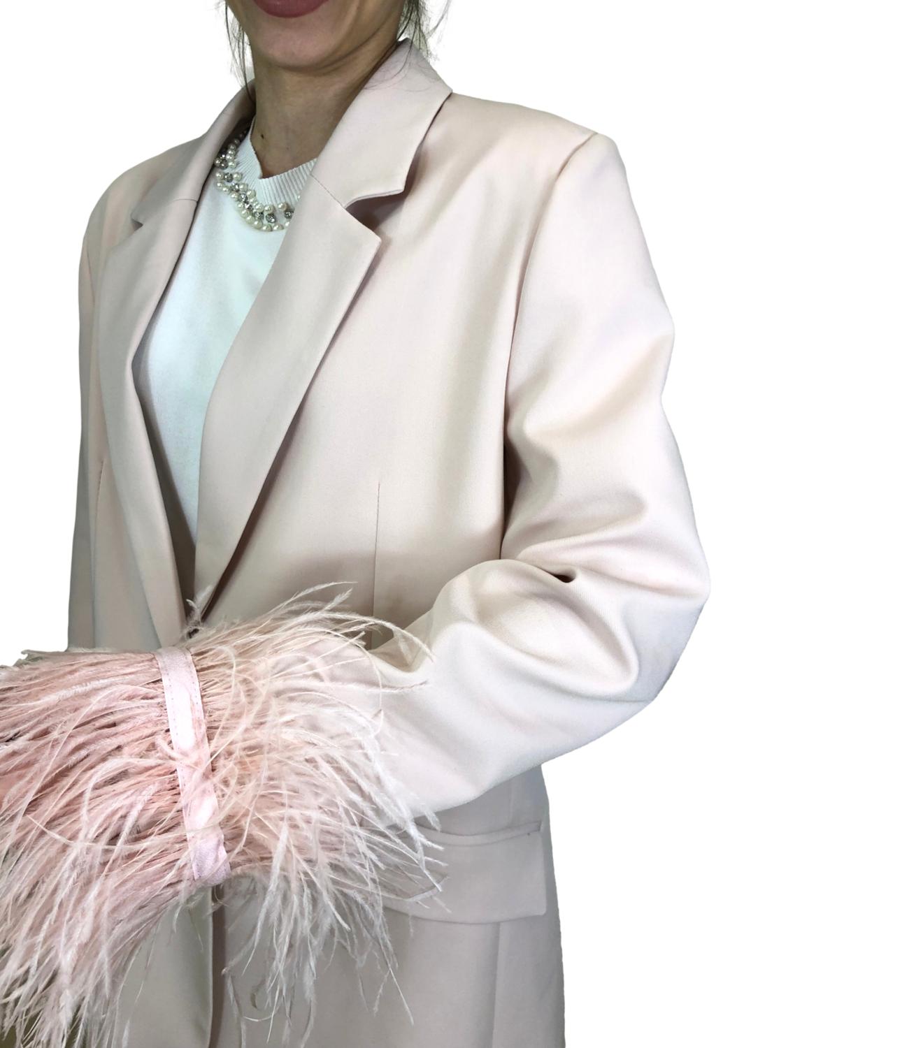 Vicolo giacca con piume rosa cipria donna