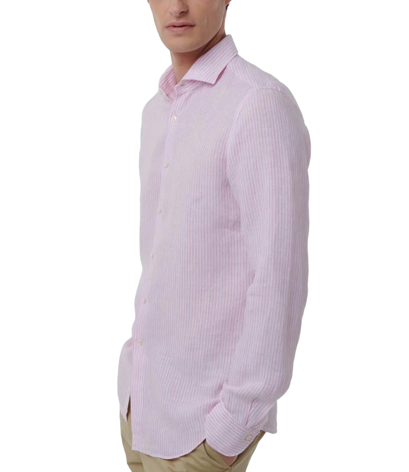 Camicia lino riga bianca e rosa