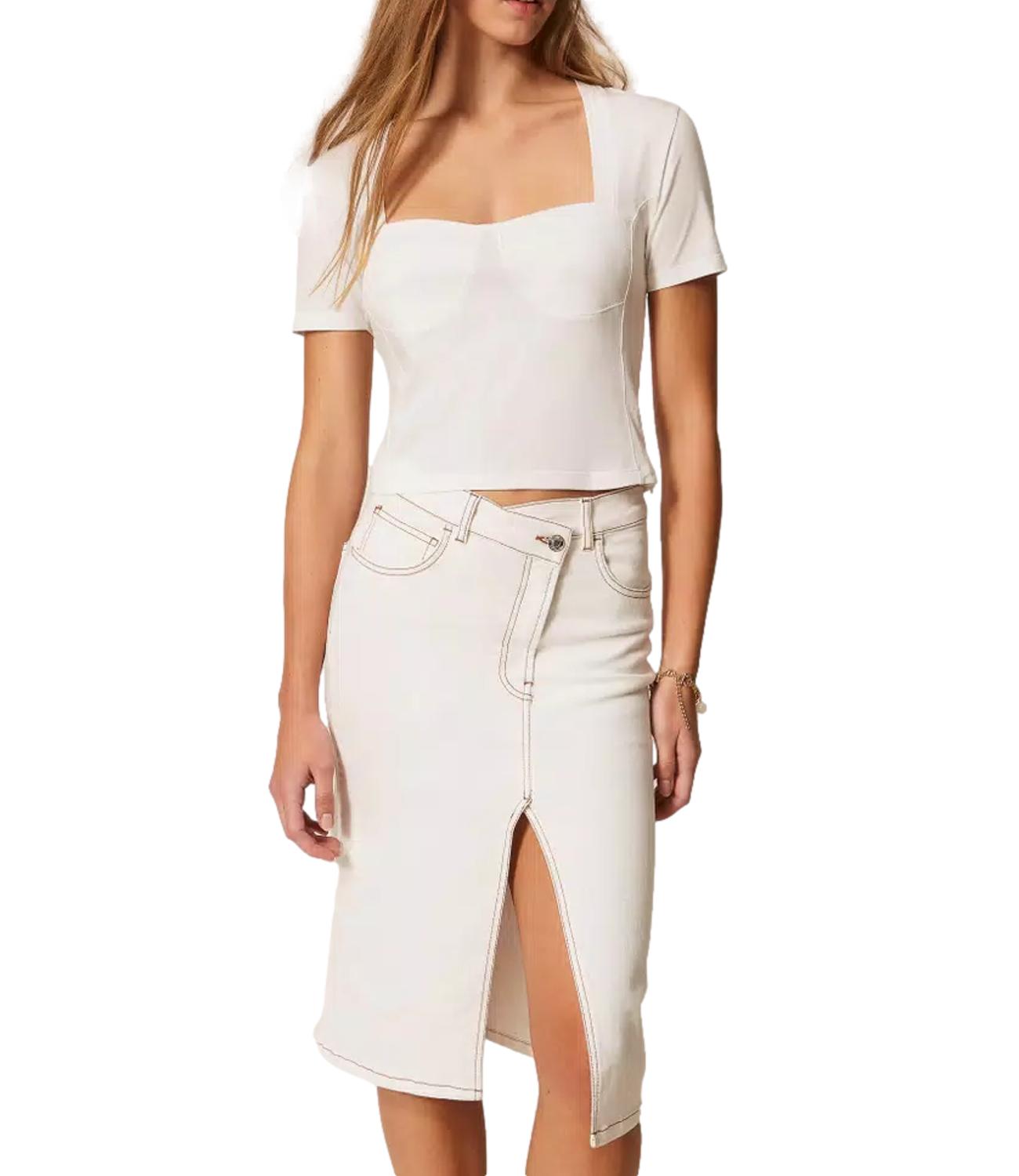 Actitude Twinset Top in cotone a corsetto bianco Donna