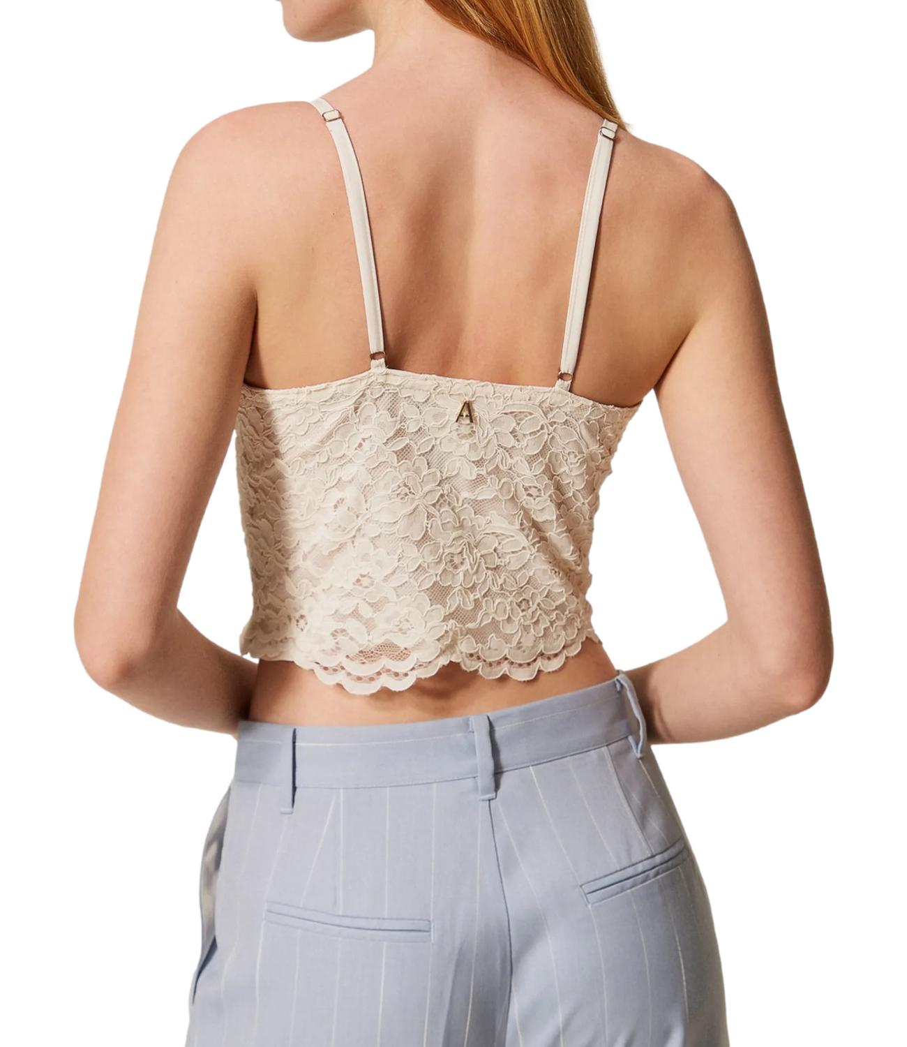 Actitude Twinset Top Pizzo Bianco Donna