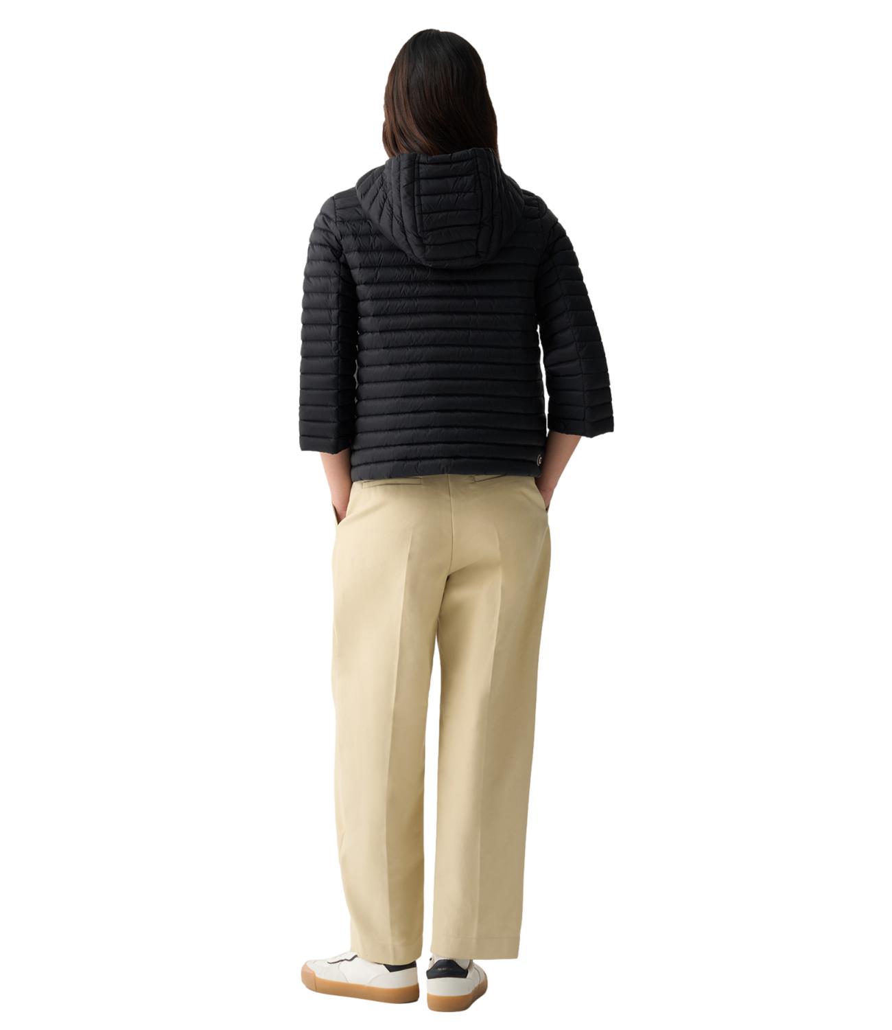 Quilted Hoodie Cape,Natural Down Light Weight nero