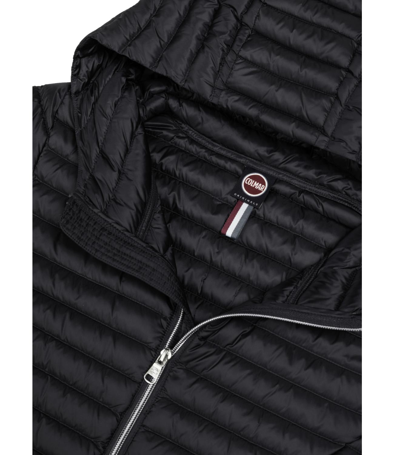 Quilted Hoodie Cape,Natural Down Light Weight nero