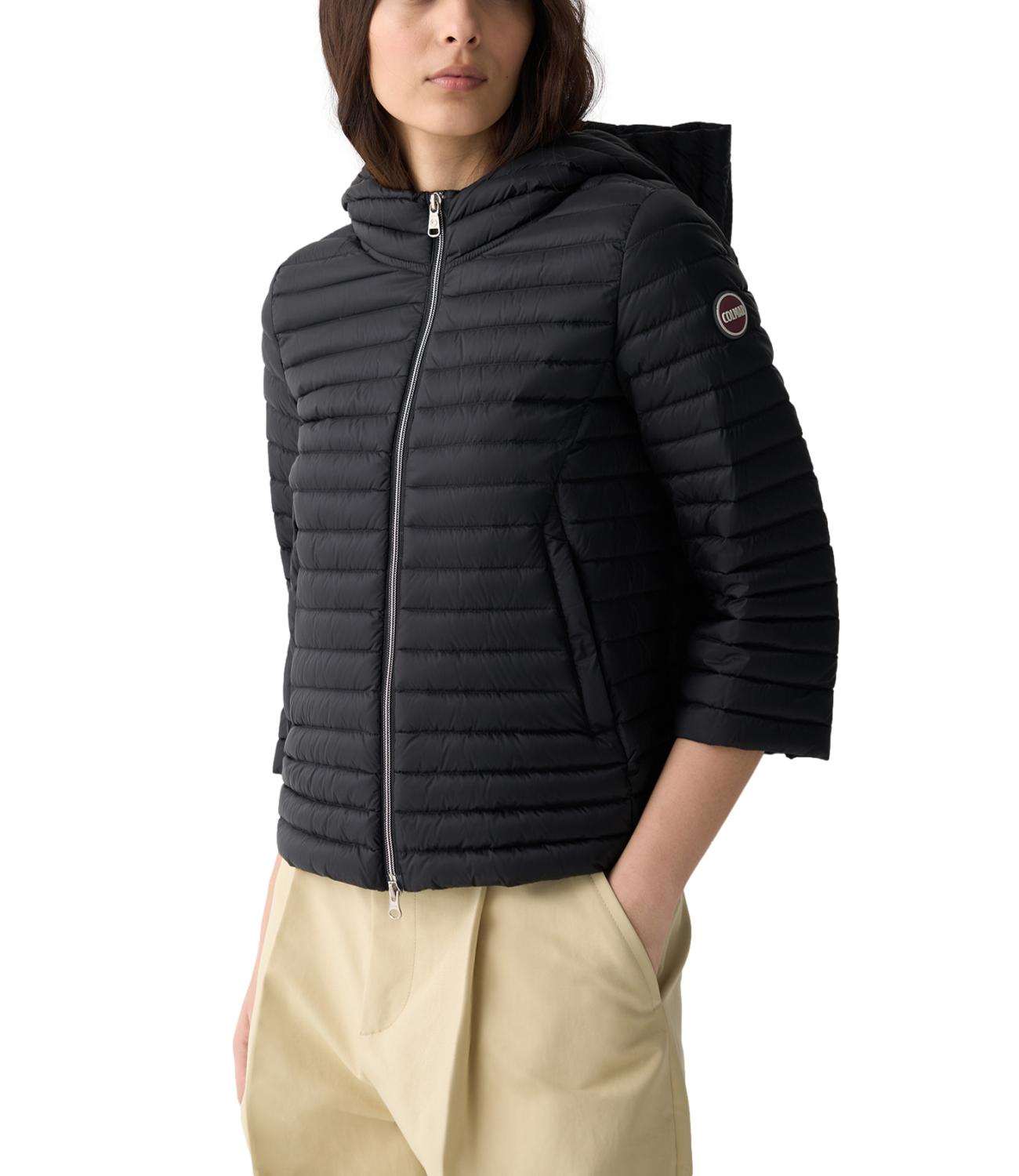 Quilted Hoodie Cape,Natural Down Light Weight nero