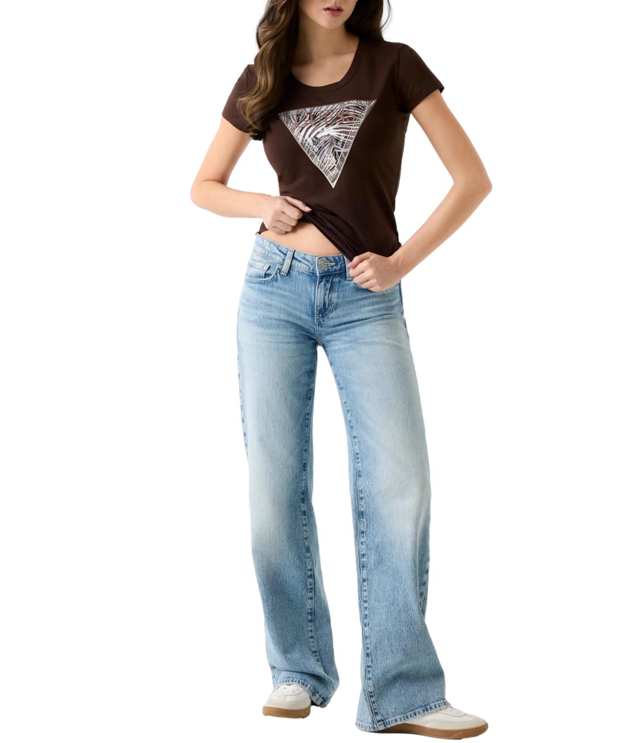 Guess T-shirt Zebra Triangle Tee Regal Brown Donna