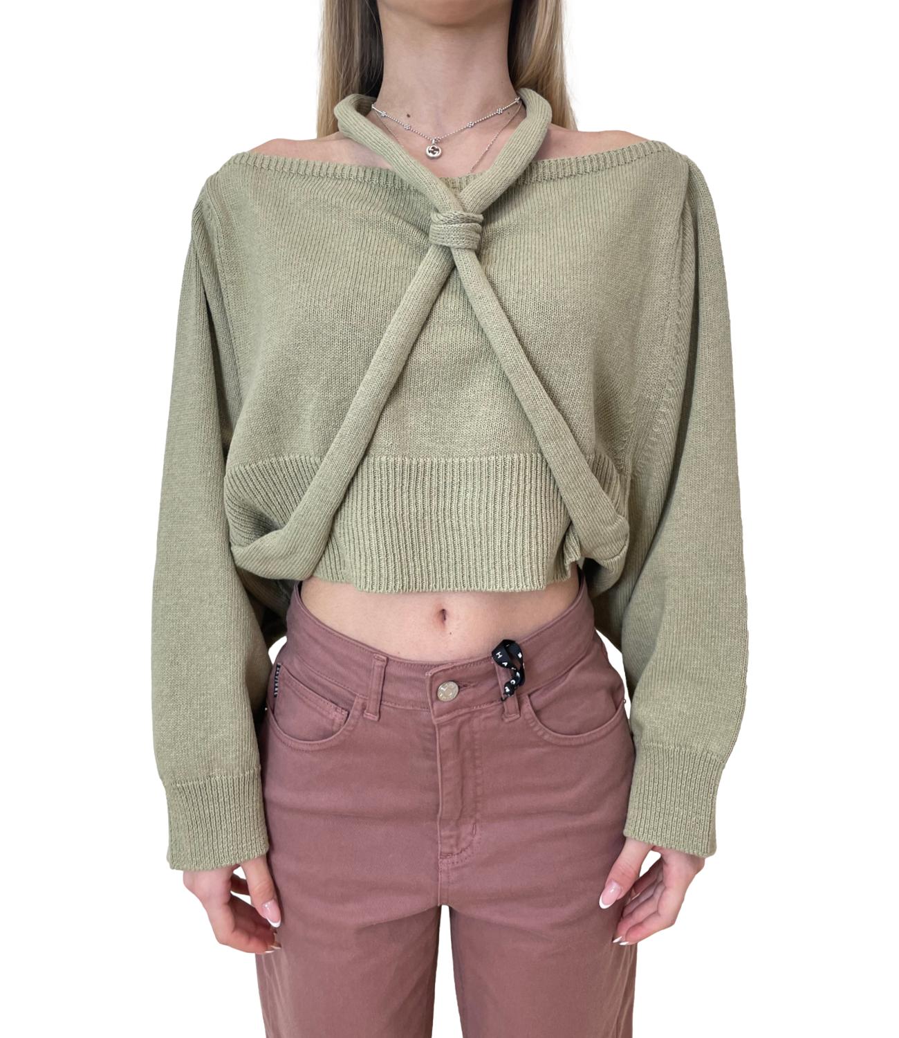 Have One Maglia Nodo Collo Kaki Donna