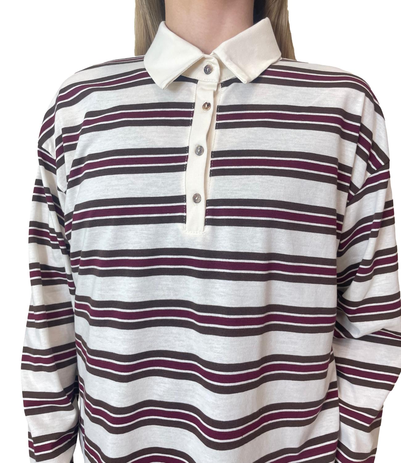 Have One Polo Righe Bordeaux/Moro Donna