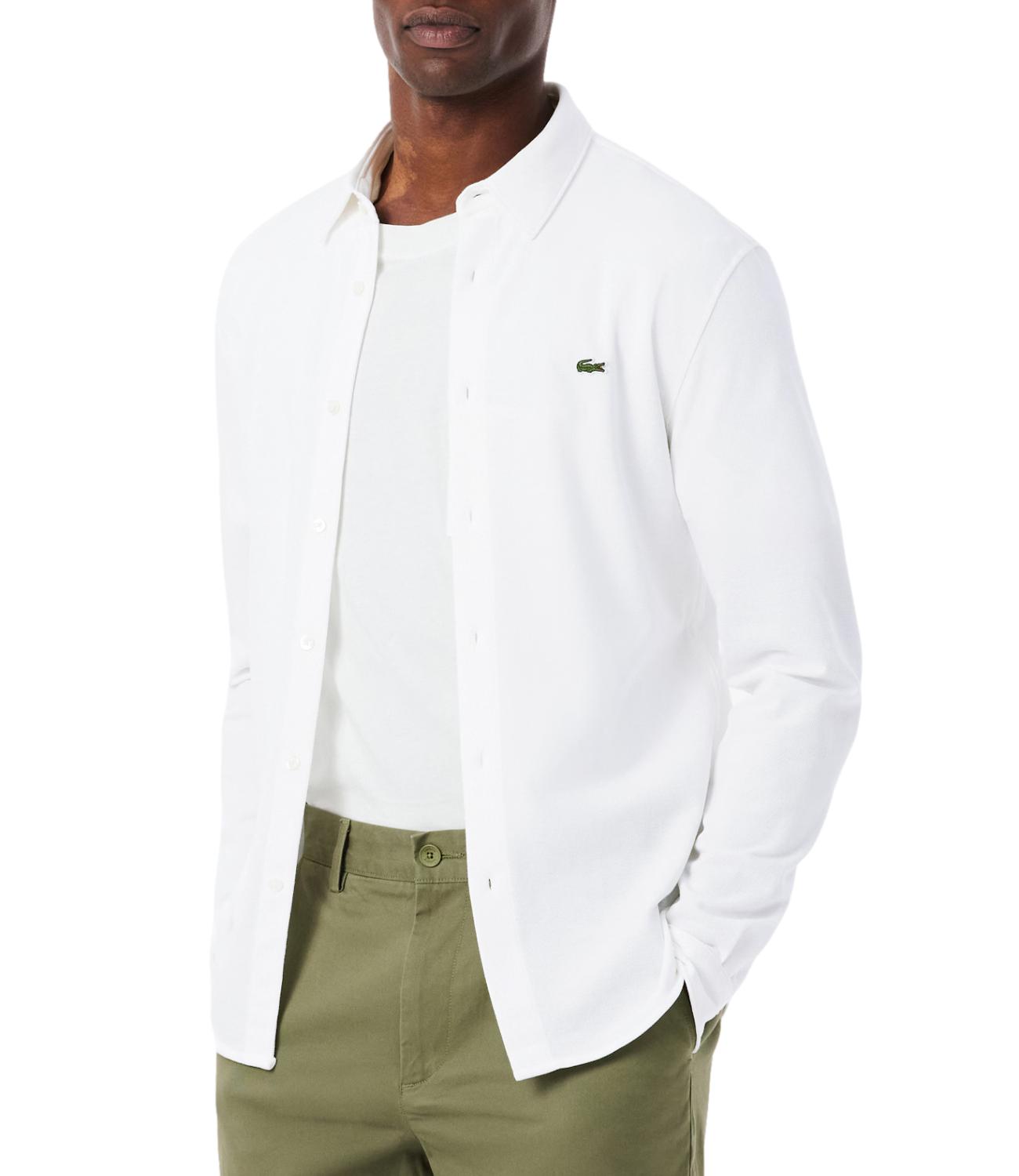 Camicia slim fit in Piqué Di Cotone Uomo Bianco