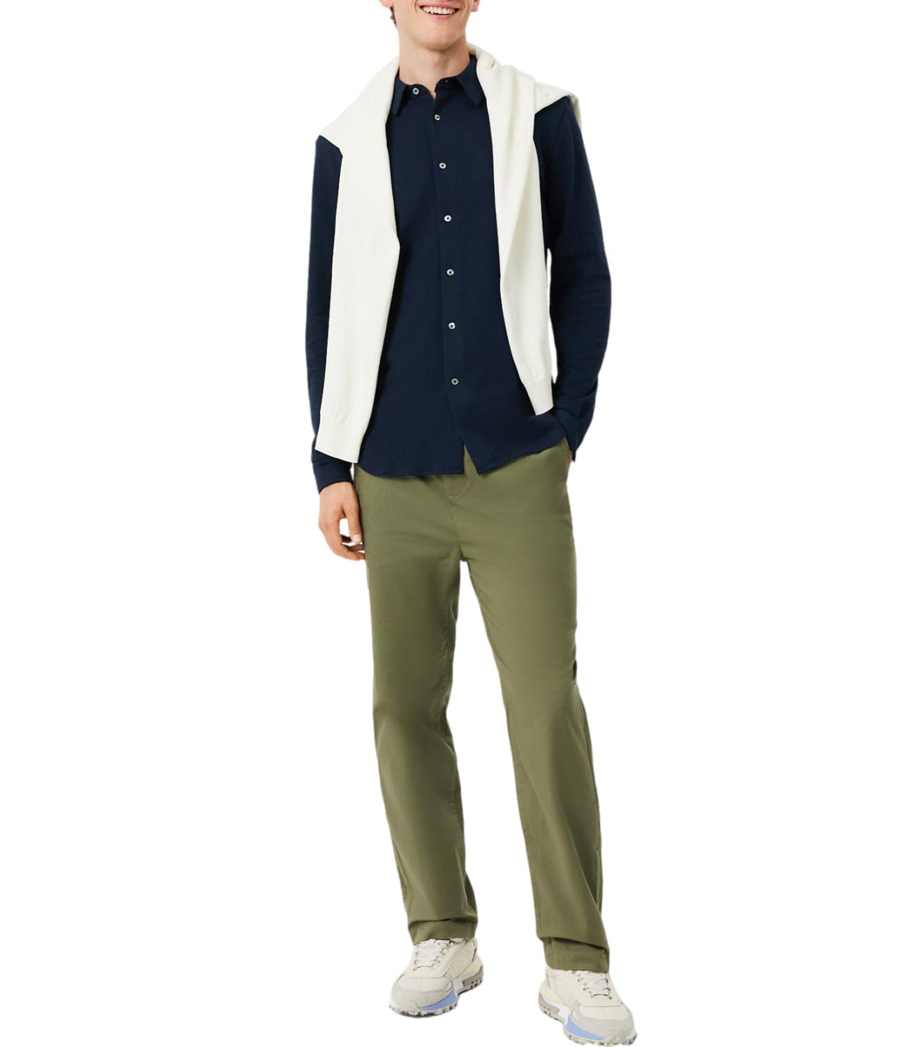 Camicia slim fit in Piqué Di Cotone Uomo Blu