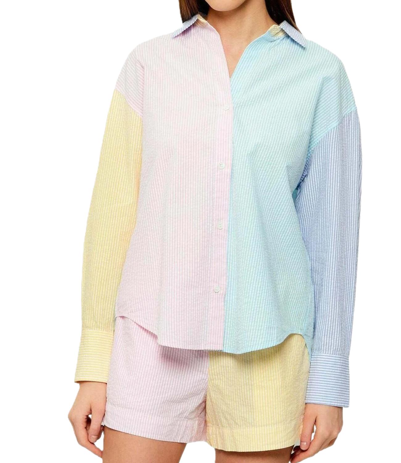Mc2 Saint Barth Camicia da Donna - Seersucker Stripes V Mix Emb