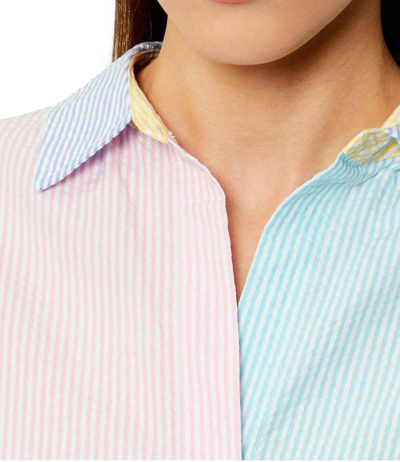 Mc2 Saint Barth Camicia da Donna - Seersucker Stripes V Mix Emb