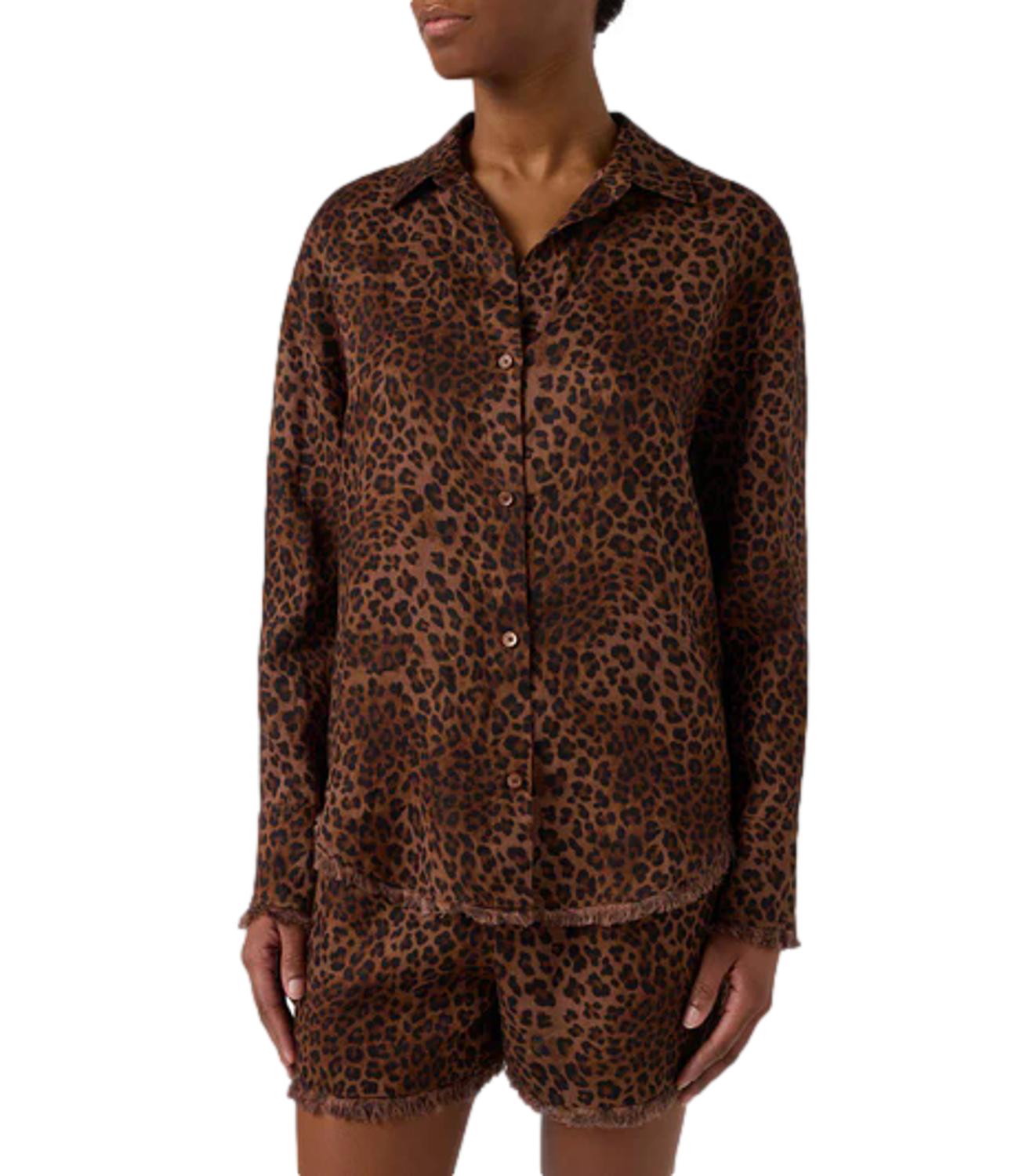 Mc2 Saint Barth Camicia da Donna - Linen Sand Leopard 19 Fringe - Cys0001