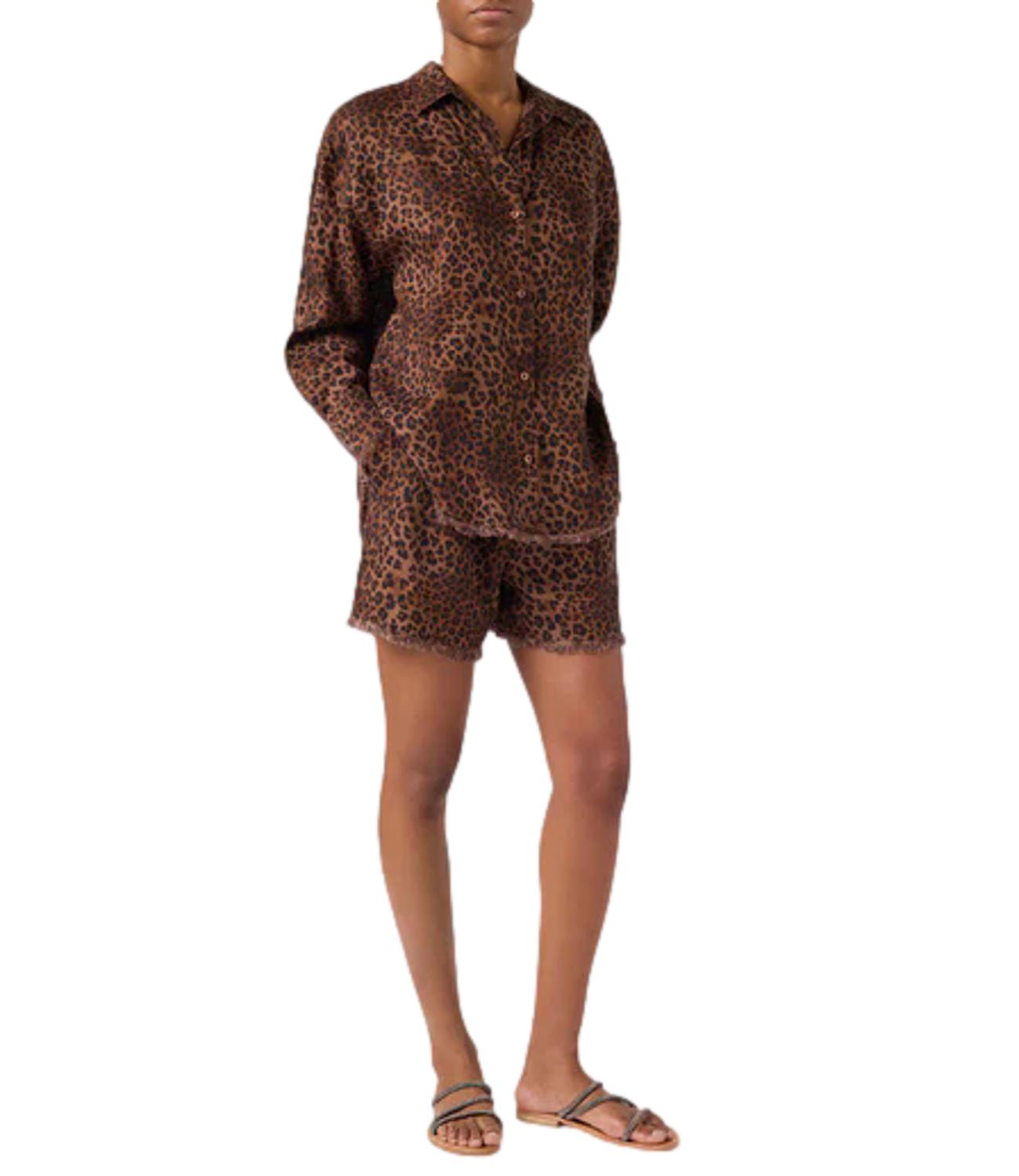 Mc2 Saint Barth Camicia da Donna - Linen Sand Leopard 19 Fringe - Cys0001