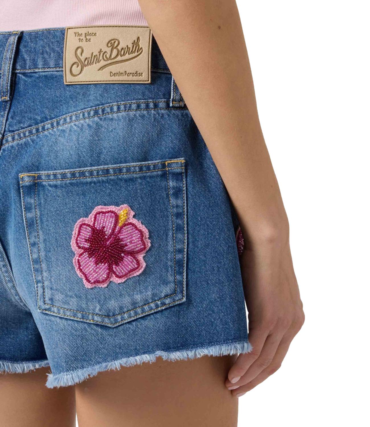 Mc2 Saint Barth Short da Donna - Denim M Hibiscus Patch - Mus0001