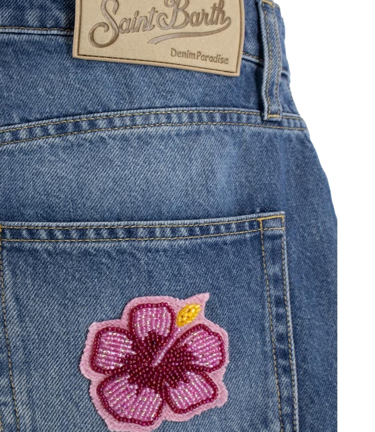 Mc2 Saint Barth Short da Donna - Denim M Hibiscus Patch - Mus0001