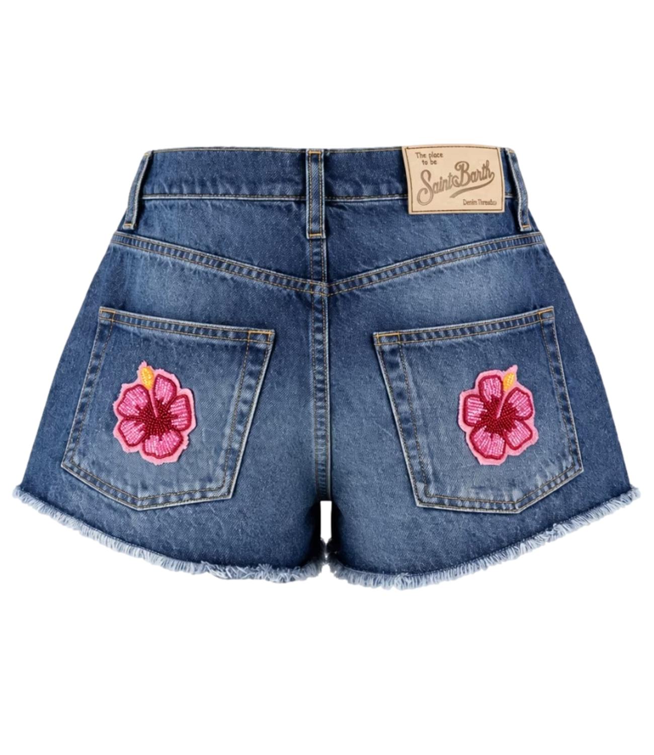 Mc2 Saint Barth Short da Donna - Denim M Hibiscus Patch - Mus0001