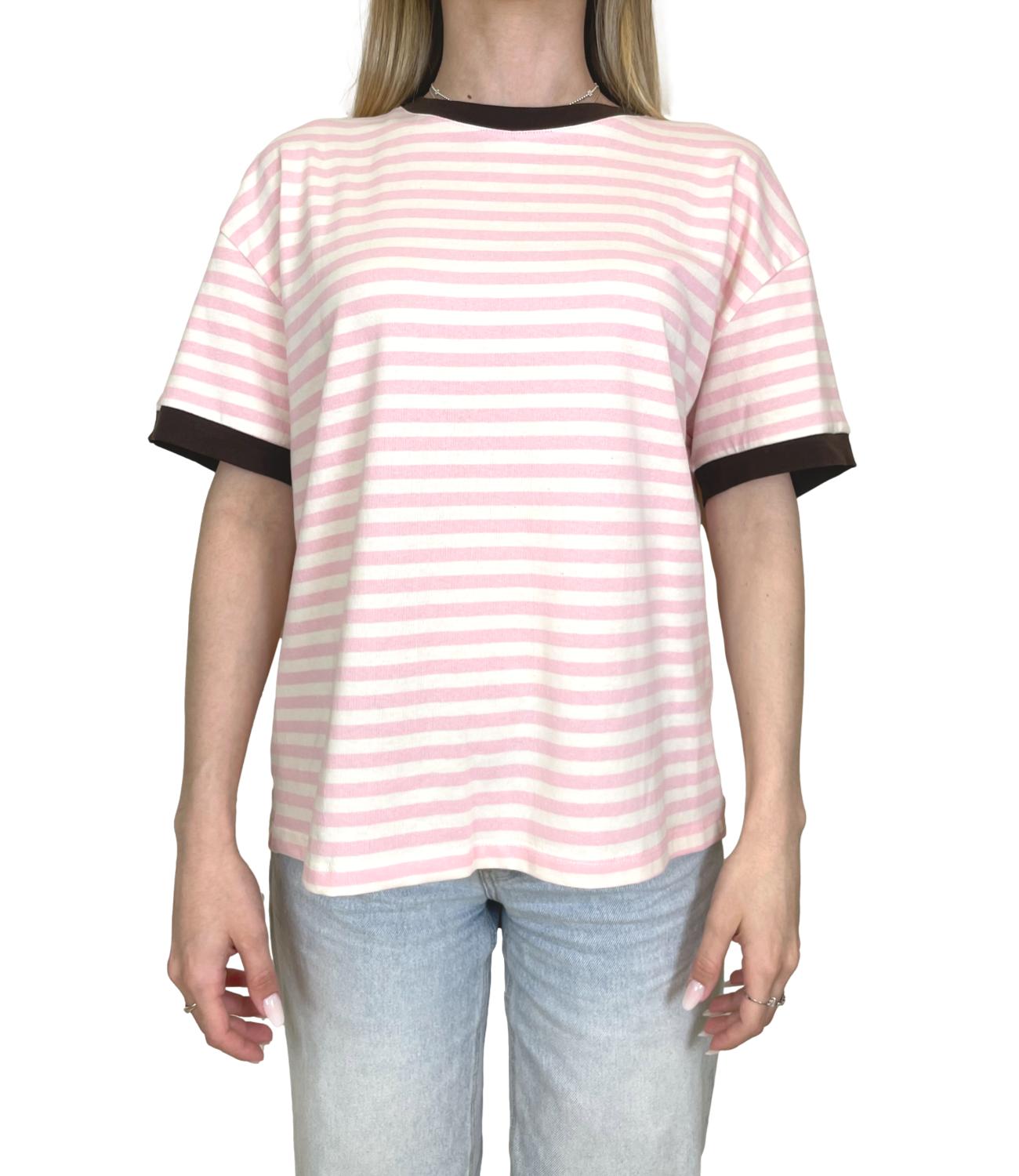 Motel T-shirt Righe Panna/Rosa Donna