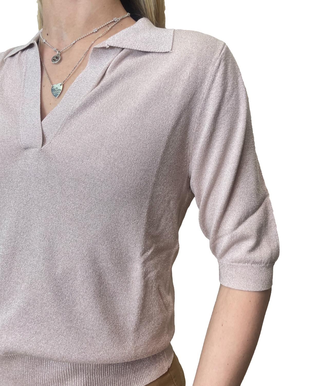 Motel Maglia Polo Lurex Rosa Donna